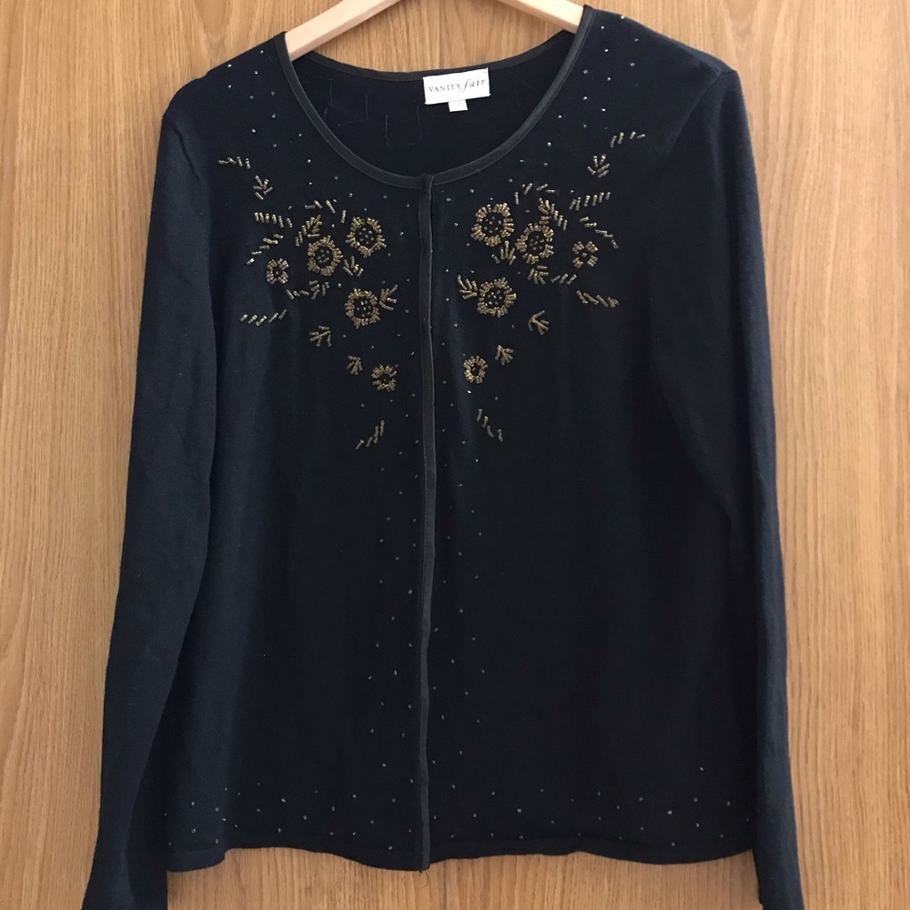 3/$30 Vintage Black Cardigan with Gold Beading Size M